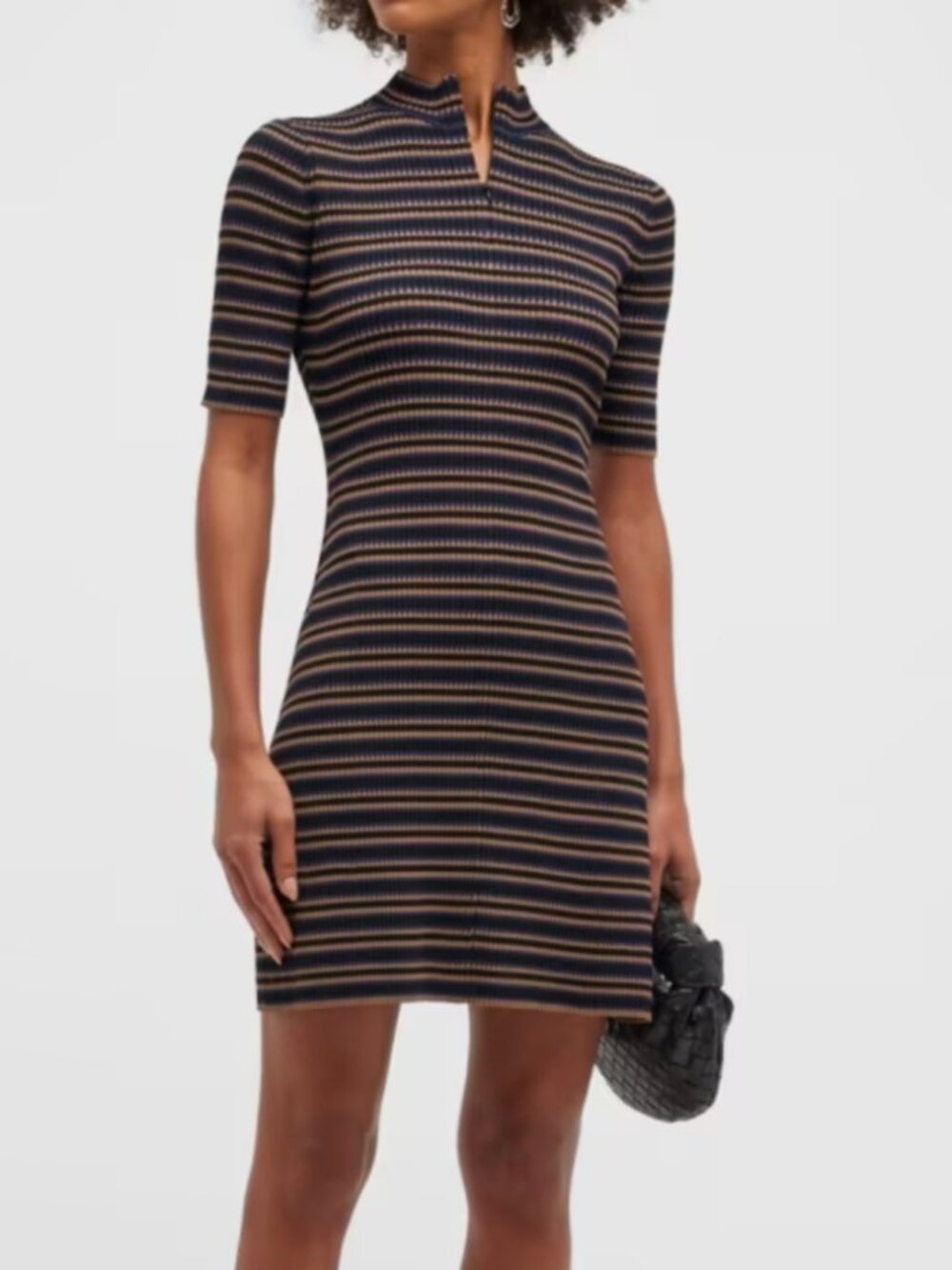 Theory Short-sleeve Stripe Zip Mini Dress High-neck Blue/brown size medium